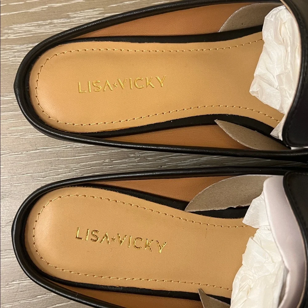 NIB, Lisa Vicky Zip-V Square Toe Mule in Black Leather. - Picture 7 of 11